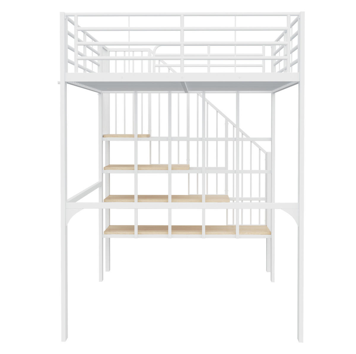 HOCHBETT aus Metall und Holz 140x200 cm Weiß mit Treppe und Stauraum - Weiß, Metall (140/200cm) - Modfu
