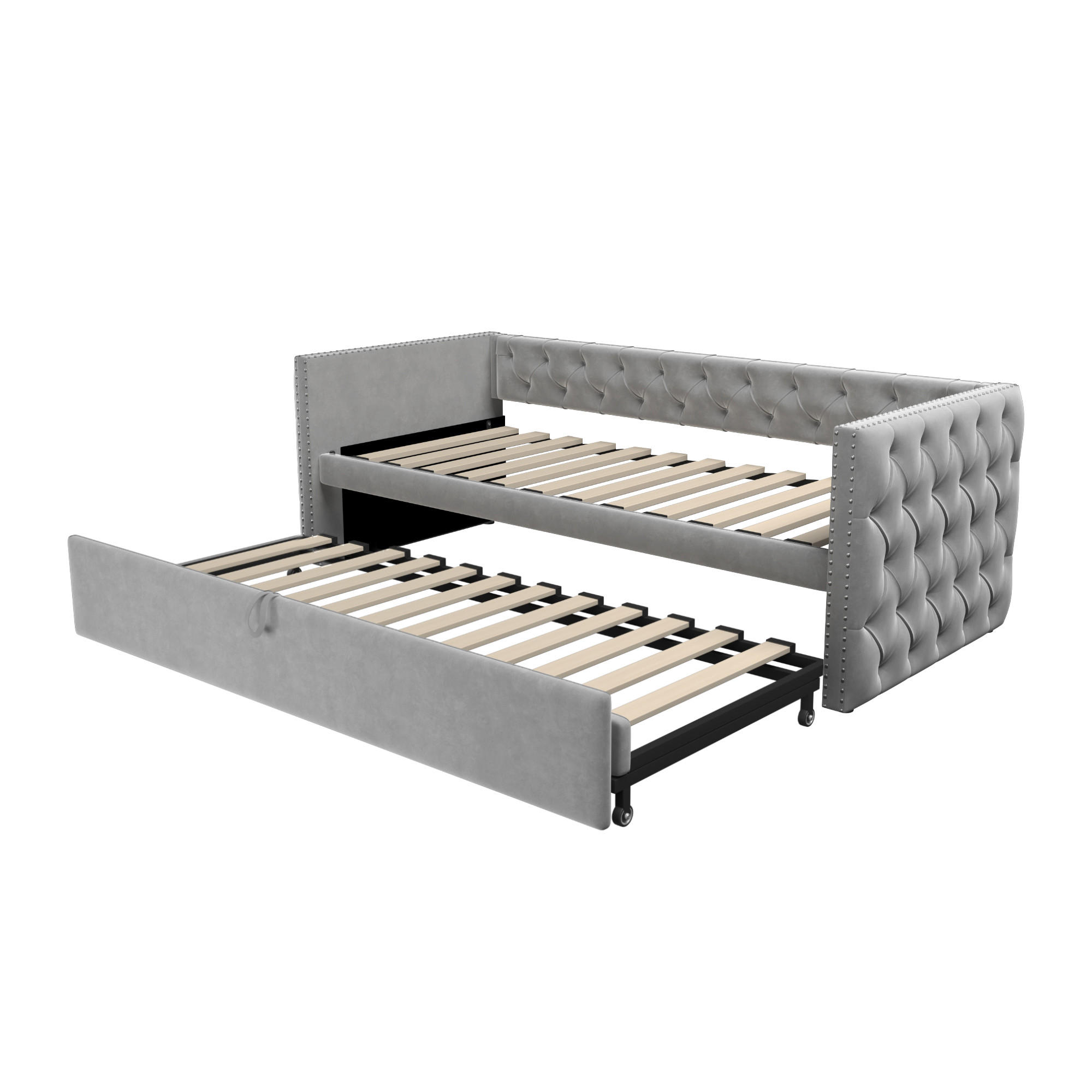 AUSZIEHBETT 90/200 cm DE-01636, in Hellgrau, mit Lattenrost - Hellgrau, Metall (90/200cm) - ComfortXL