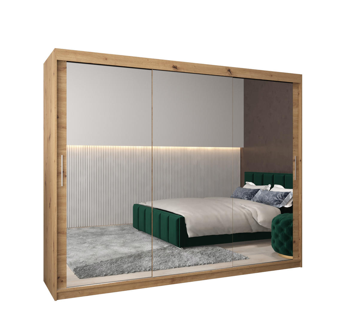 SCHWEBETÜRENSCHRANK 200/250/62 3-türig - Silberfarben/Eiche Artisan, Holz/Kunststoff (250/200/62cm) - MÖBEL KRYSPOL