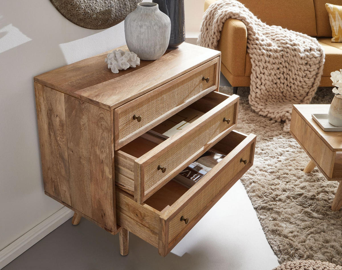 SIDEBOARD – Mango Massivholz, stilvoll, funktional - Braun, Holz/Metall (80/75/40cm) - KADIMA DESIGN
