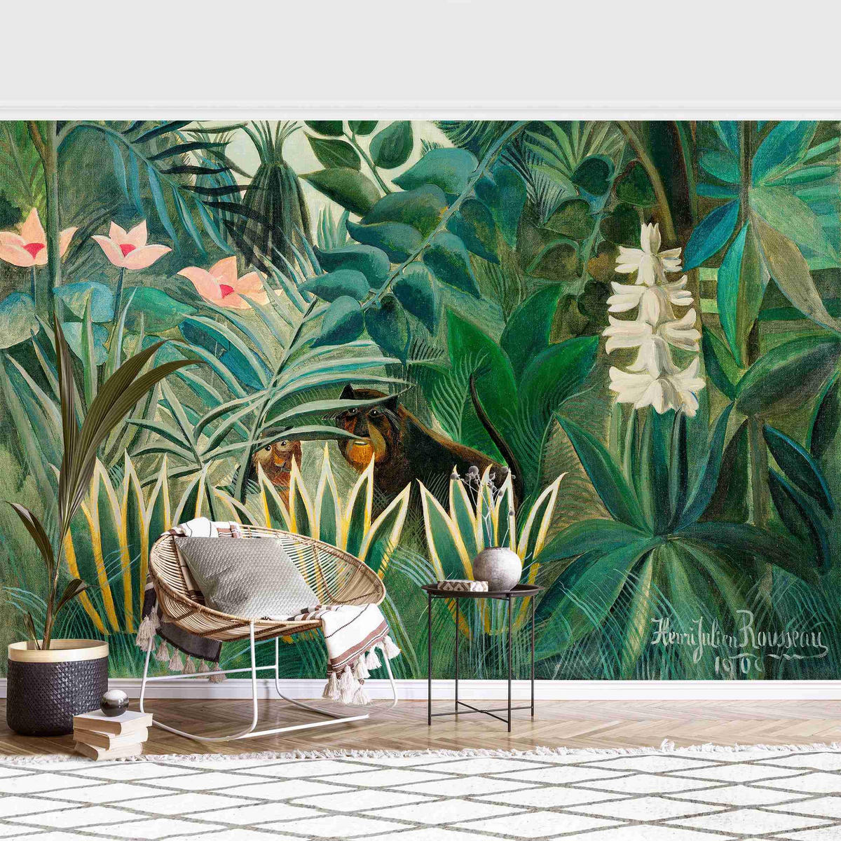 FOTOTAPETE Henri Rousseau - Dschungel am Äquator 432/290 cm - Türkis, Papier (432/290cm) - Bilderwelten