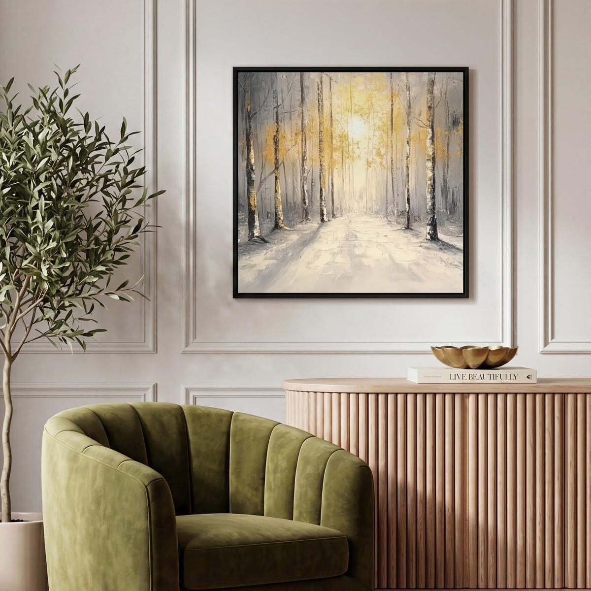 LEINWAND Bilder mit Rahmen - Winter - Abstrakt - Schnee - Natur - Sonne - 50x50 - Grau, Textil (50/50cm) - MuchoWow