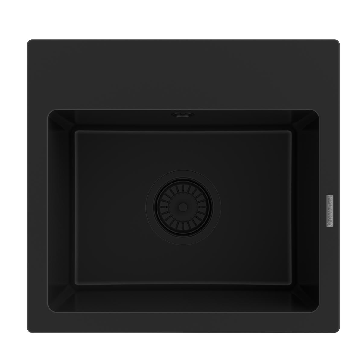 GRANITSPÜLE Teor mit Batterie Siphon - Schwarz, Kunststoff/Stein (42/17/46cm) - Granitan