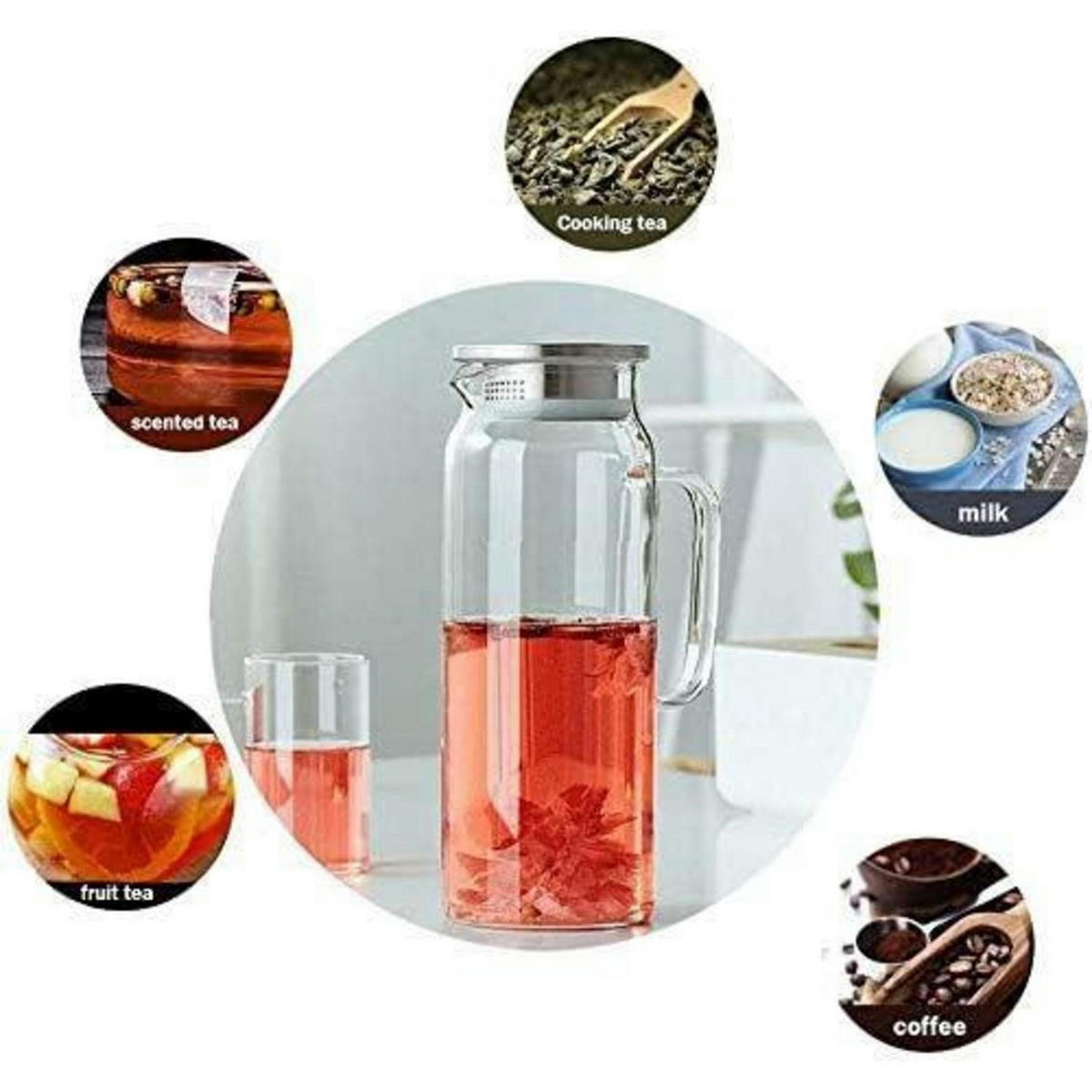 GLASKARAFFE Borosilikatglas mit Edelstahl-Deckel 1,2 L - Transparent, Glas (8/24cm)