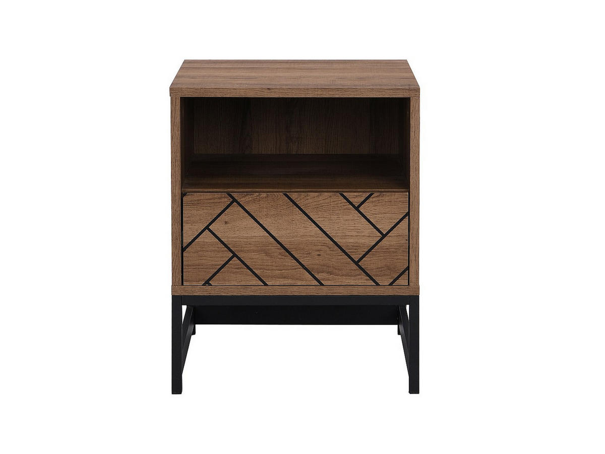 2ER-SET Nachttische mit 1 Schublade & 1 Ablage - MDF & Stahl - Holzfarben & Schwarz - CARATANA - Naturfarben, Holz (40/50/40cm) - Vente-Unique