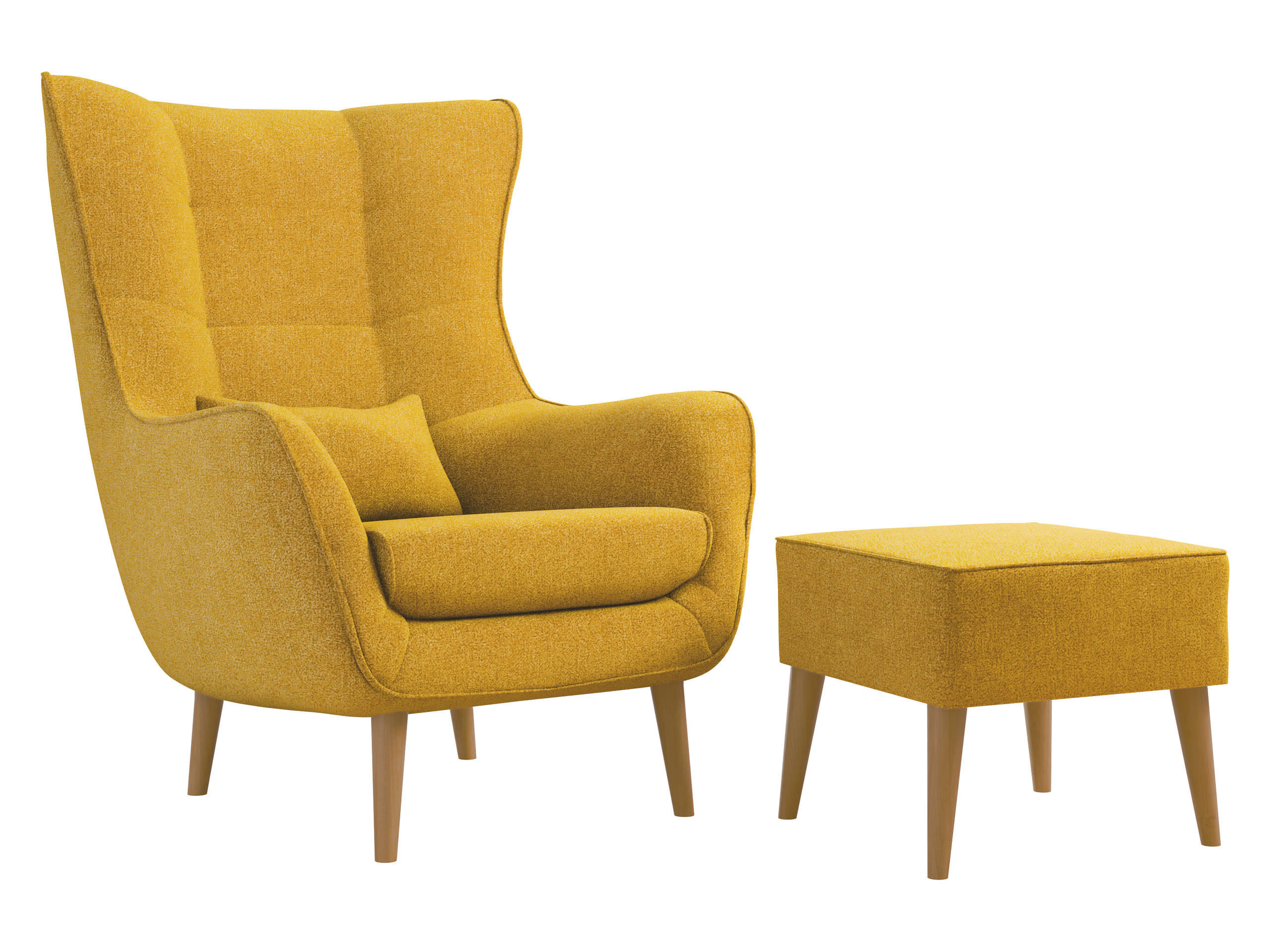 SESSEL Estjano mit Fußbank - Beige/Gelb, Holz/Textil (80/106/95cm) - MIRJAN24