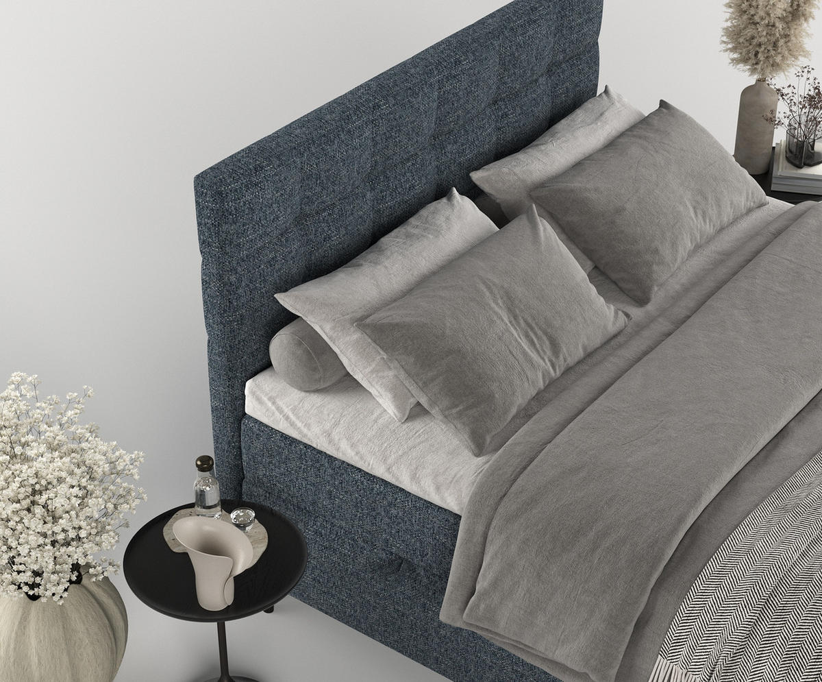 BOXBETT Urbaneo Marineblau 140/200 cm mit Bonellmatratze und Topper - Schwarz/Dunkelblau, Holz/Holzwerkstoff (140/200cm) - Maison de Reve