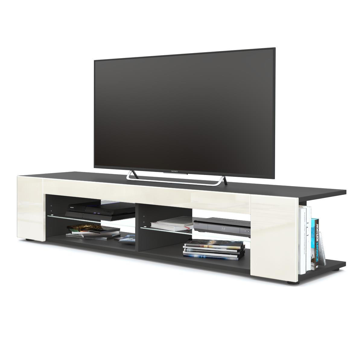 LOWBOARD Movie Front in Creme Hochglanz - Creme, Holzwerkstoff (134.5/30.5/38.5cm) - Vladon
