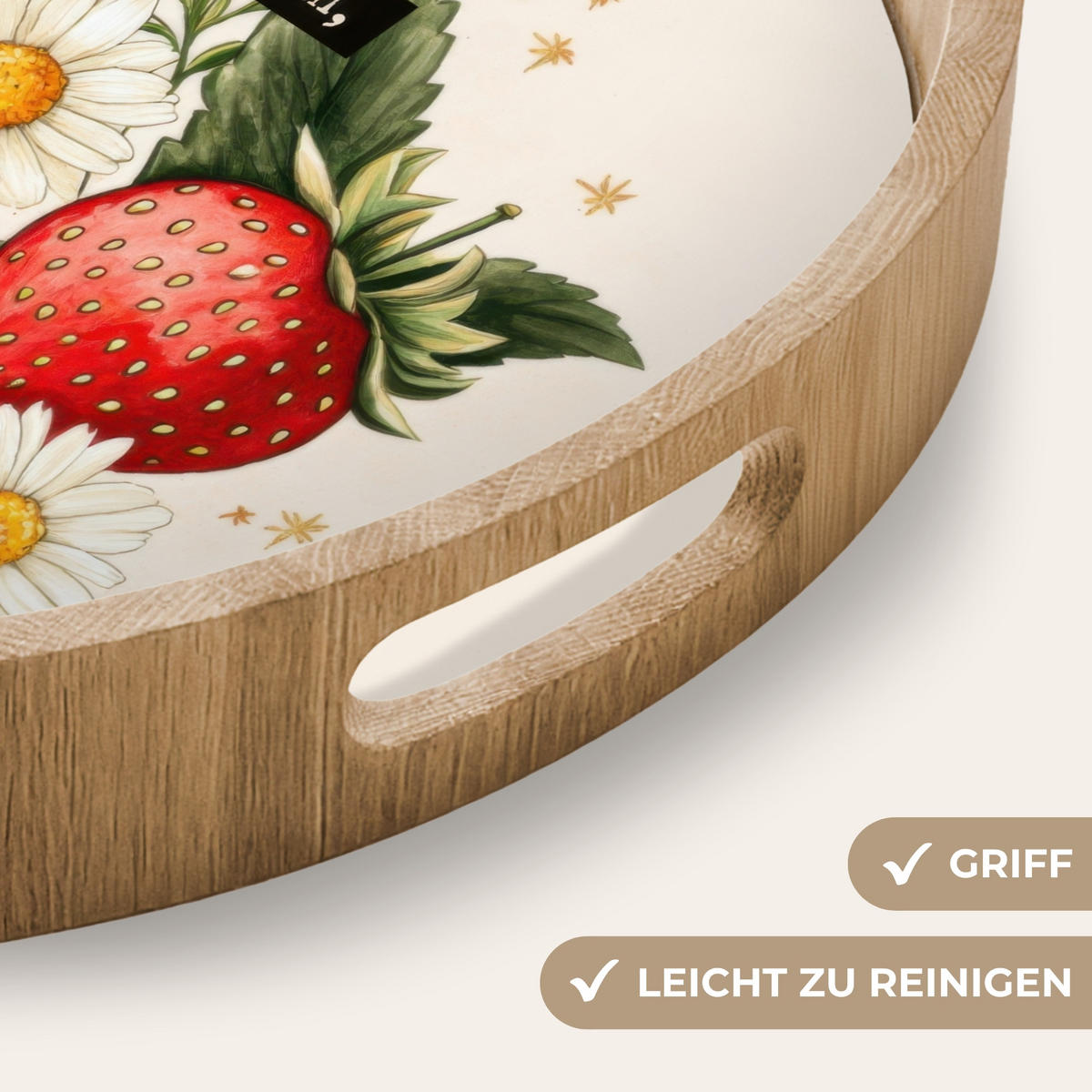 TABLETT - Erdbeeren - Gänseblümchen - Zitat - Sterne - 40x40 cm - Multicolor, Holz (40/5/5cm) - OnlyWow
