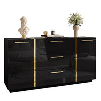 KOMMODE MIT SCHUBLADEN ONYX HOCHGLANZ 158 CM - Schwarz, Holzwerkstoff (158/81/41.3cm) - Lookway