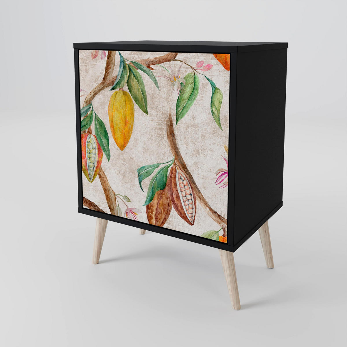 SIDEBOARD COCOA FRUITS, Schwarz, 57,5x42x67,5 cm, Schwarze Metall-Rahmenfüße - Multicolor/Schwarz, Holzwerkstoff/Metall (57.5/67.5/42cm) - SpaceRebels