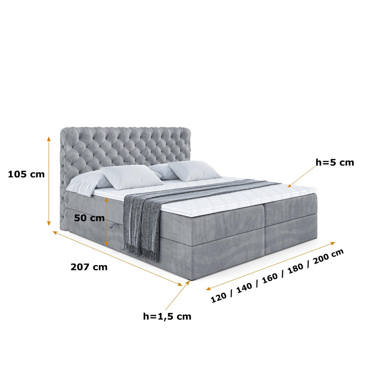 BOXBETT mit Matratze H4 und Lattenrost - BOXI8 - 180x200 cm - H4 - Grau - Grau, Holzwerkstoff (180/200cm) - ALTDECOR