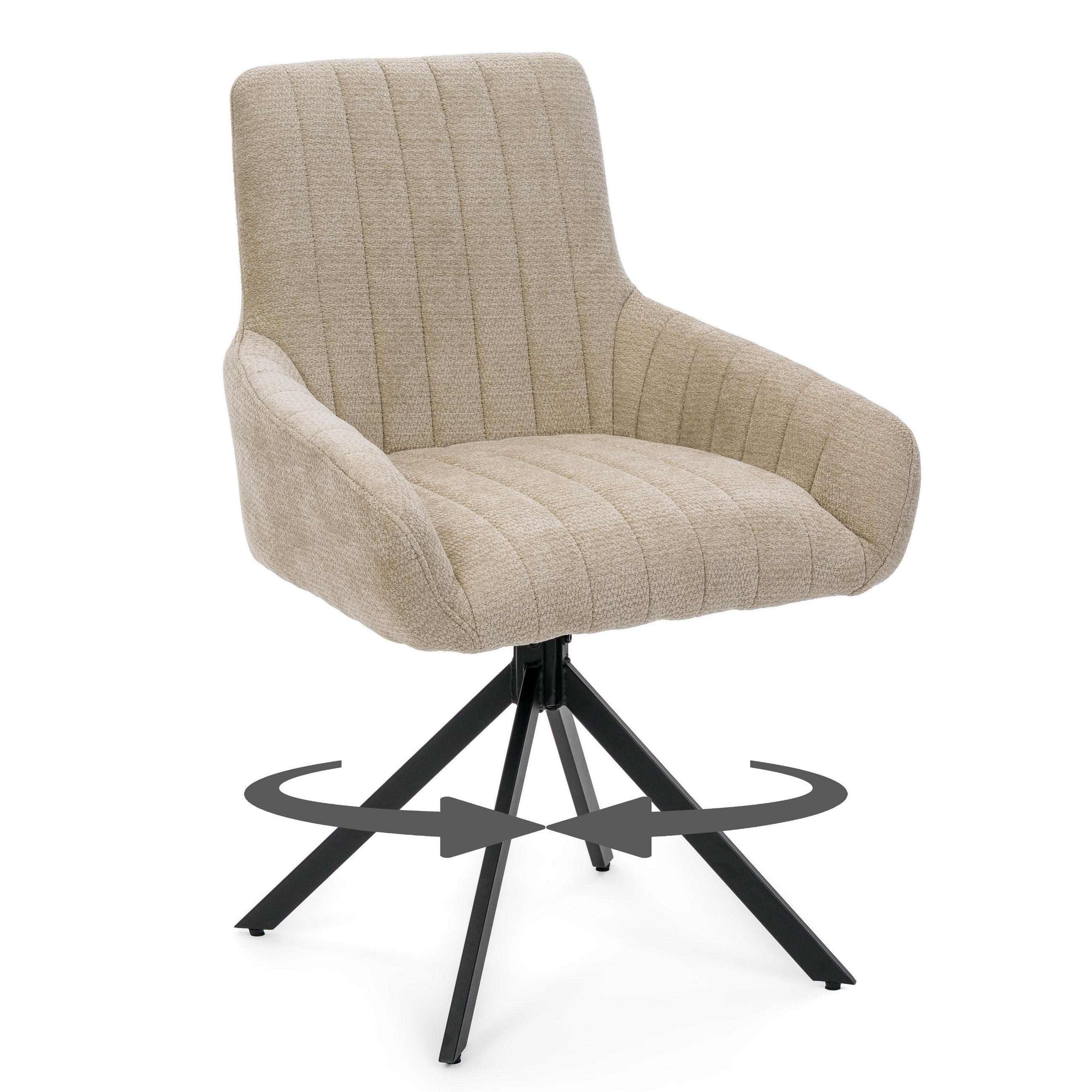 STUHL LUINO drehbar gepolsterter mit Steppung - hellbeige - Chenille - Ecru/Schwarz, Textil/Metall (58/87/60cm) - NEW HOME
