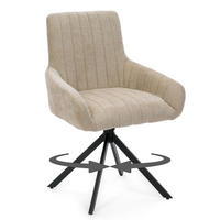 STUHL LUINO drehbar gepolsterter mit Steppung - hellbeige - Chenille - Ecru/Schwarz, Textil/Metall (58/87/60cm) - NEW HOME