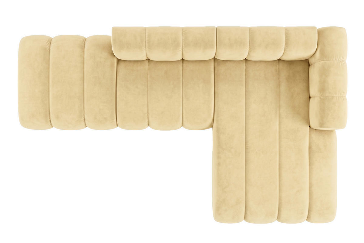 ECKSOFA Modulares In L-Form Mit Hocker, Velvet-Stoff Riviera, Buttergelb, Rechts, GRAND Mini - Hellgelb, Holz (295/179cm) - Kaiser Möbel