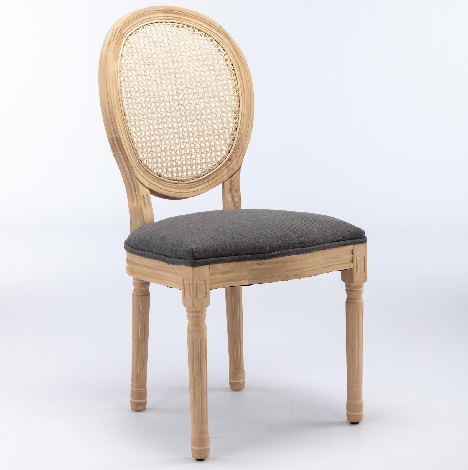 ESSZIMMERSTUHL 2er-Set Französischer Stil Rattan Stoff Gray - Grau, Holz (49/95/59.5cm) - Meubliv