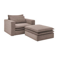 LOVESEAT Set braun Cord, Couch Loungesessel inklusive Hocker - Beige/Braun, Holz/Kunststoff (176/83/125cm) - Furn.Design