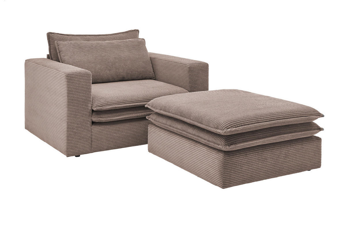 LOVESEAT Set braun Cord, Couch Loungesessel inklusive Hocker - Beige/Braun, Holz/Kunststoff (176/83/125cm) - Furn.Design