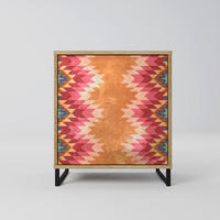 SIDEBOARD INDIAN FOLK, Eichefarben, 57,5x42x67,5 cm, Schwarze Metall-Rahmenfüße - Eichefarben/Multicolor, Holzwerkstoff/Metall (57.5/67.5/42cm) - SpaceRebels
