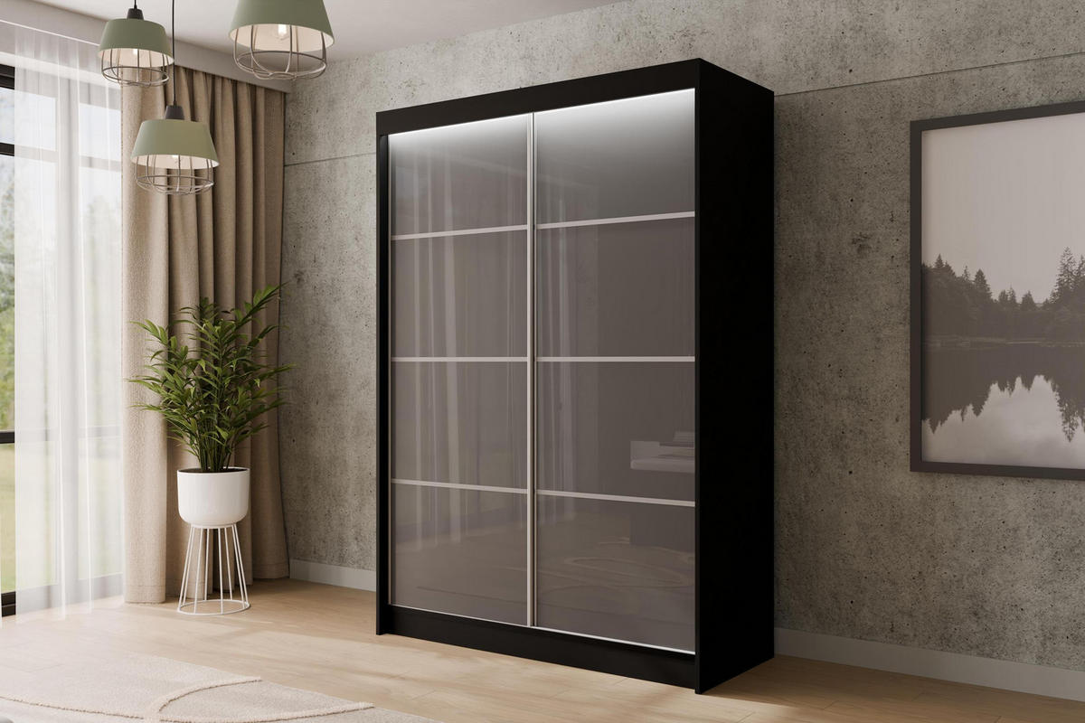 KLEIDERSCHRANK PEKA III mit LED - 120 cm - Schwarz|Grau - Schwarz/Grau, Holzwerkstoff (120/215/61cm) - ALTDECOR
