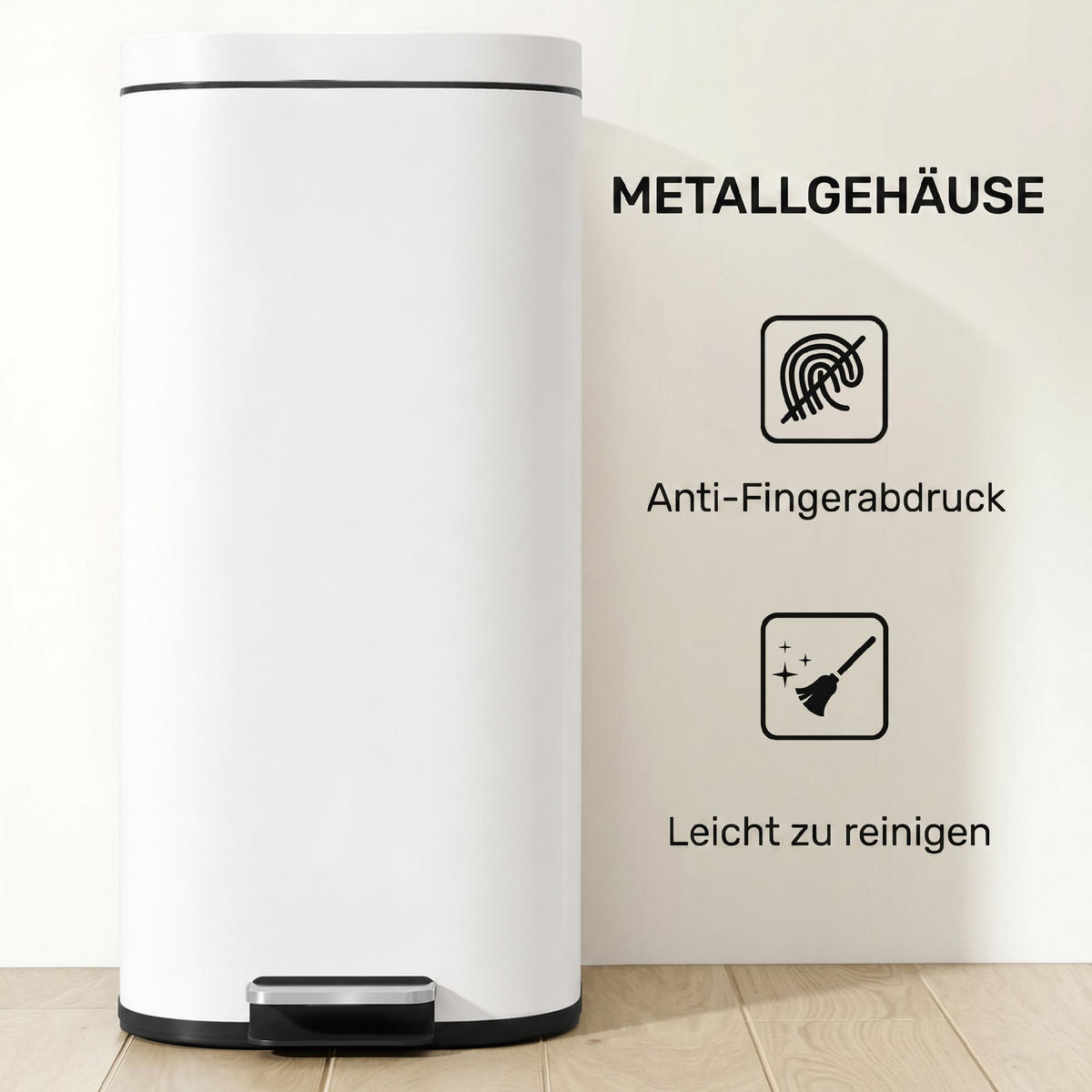 MÜLLEIMER Weiß 36.0/29.0/59.5 cm - Weiß, Metall (29/59.5/36cm) - HOMCOM