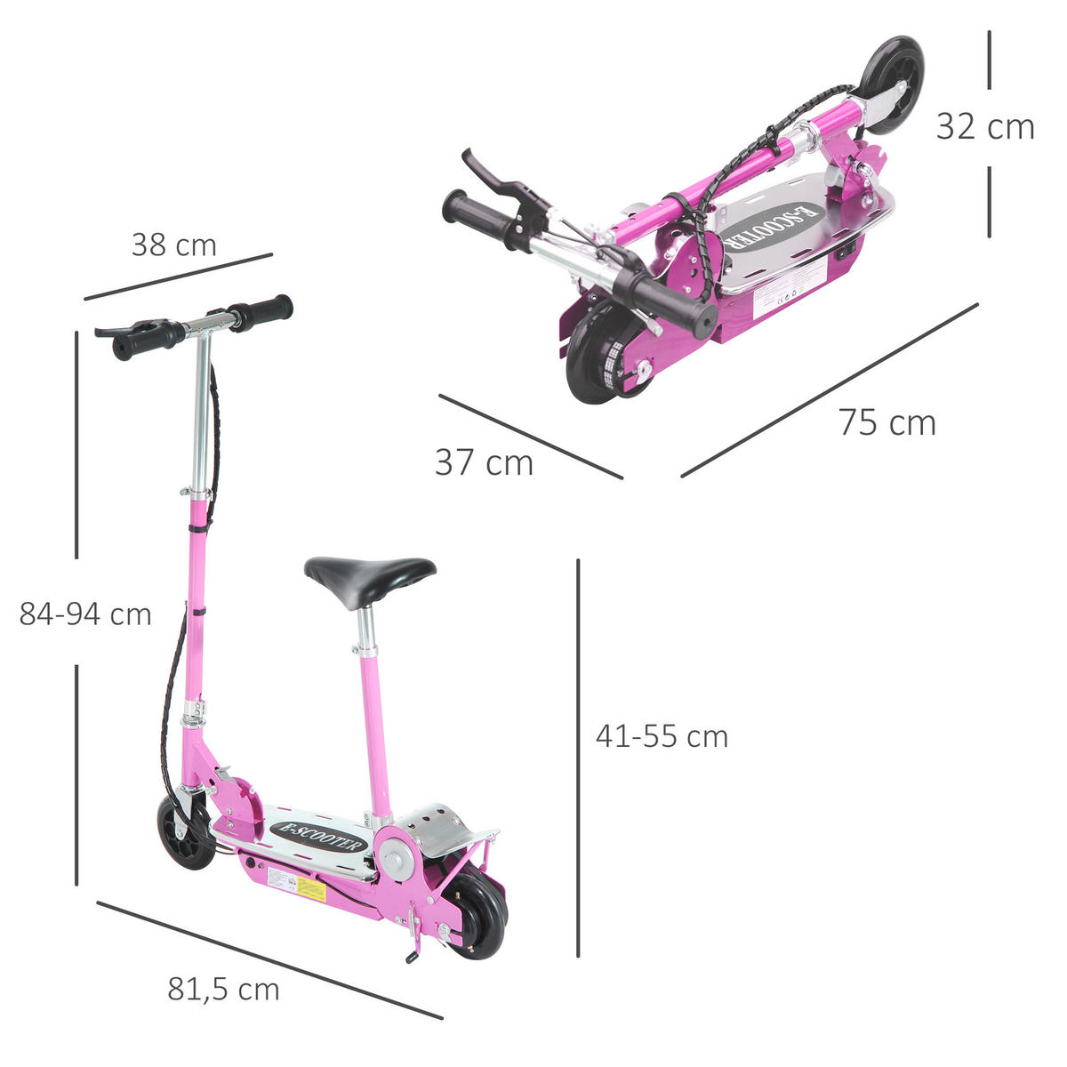 ELEKTROTROLLER DE-16929 120 W klappbar mit Sitz Rosa - Pink, Metall (75/37/98cm) - ComfortXL