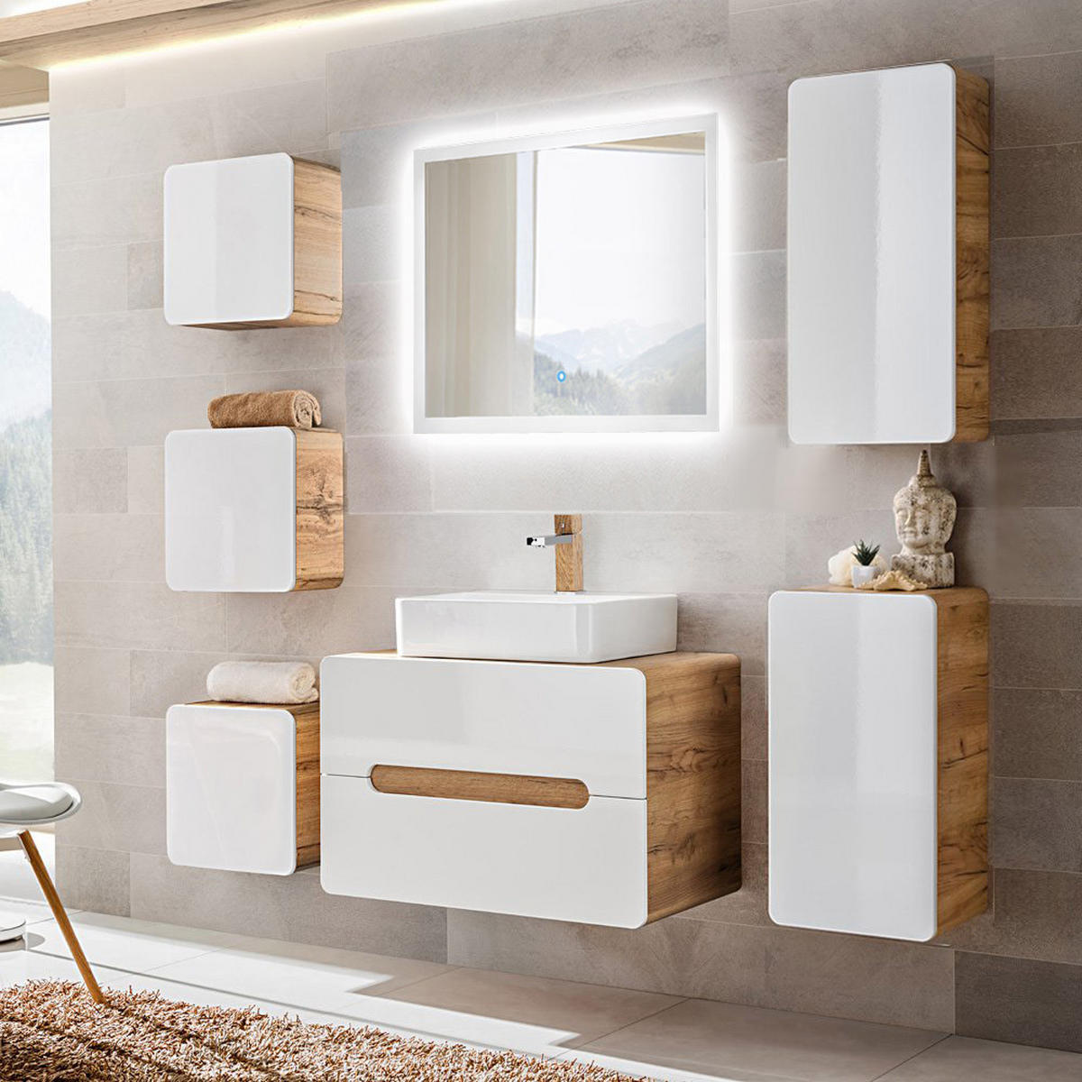 BADMÖBEL-SET 7-TLG. Luton-56 - Weiß, Holzwerkstoff (180/200/46cm) - Lomado