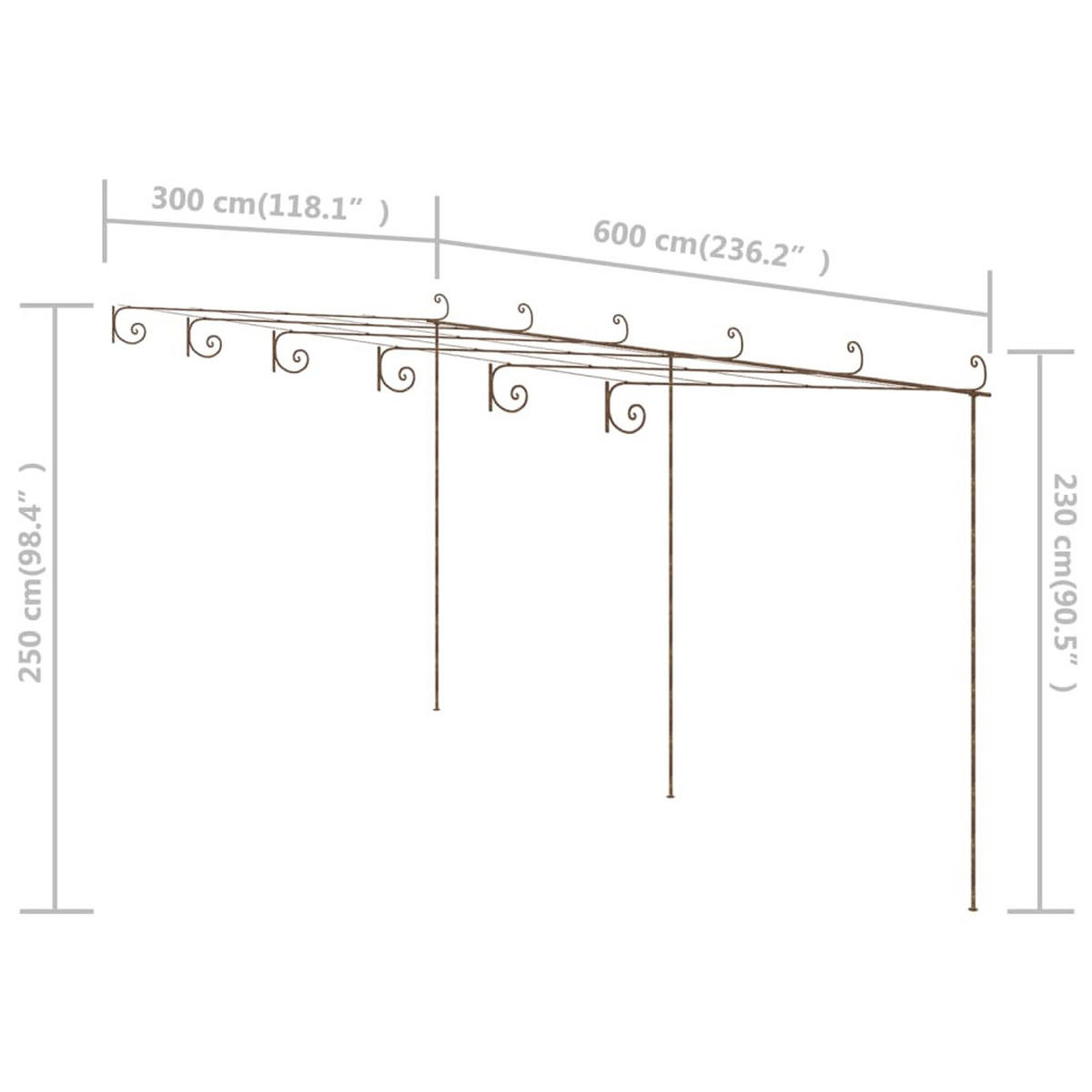 PERGOLA aus Eisen RITTO | 6x3x2,5m BxTxH, Antik-Braun | Rankhilfe Pergola - Braun, Metall (600/250/300cm) - DELUKE