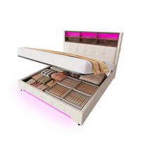POLSTERBETT 160x200 cm in Beige mit Bettkasten, LED-Beleuchtung und USB-C-Anschluss - Beige, Metall (160/200cm) - IVMEU