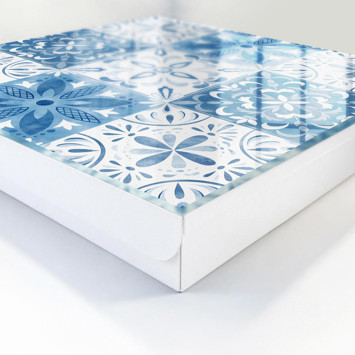SCHLÜSSELBOX Weiß 30x30 cm – Türöffnung nach rechts - Geometrische Fliesen - Blau, Metall (30/30/5cm) - TULUP