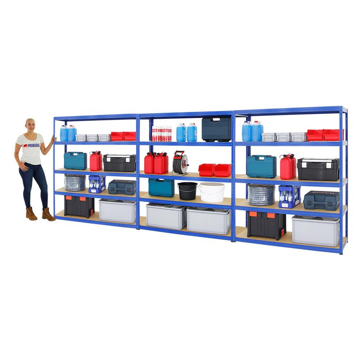 SCHWERLASTREGAL Giant Elephant 3er-Set mit 3x 180x150x45 cm Fachlast 200 kg Blau - Blau, Metall (450/180/45cm) - PROREGAL