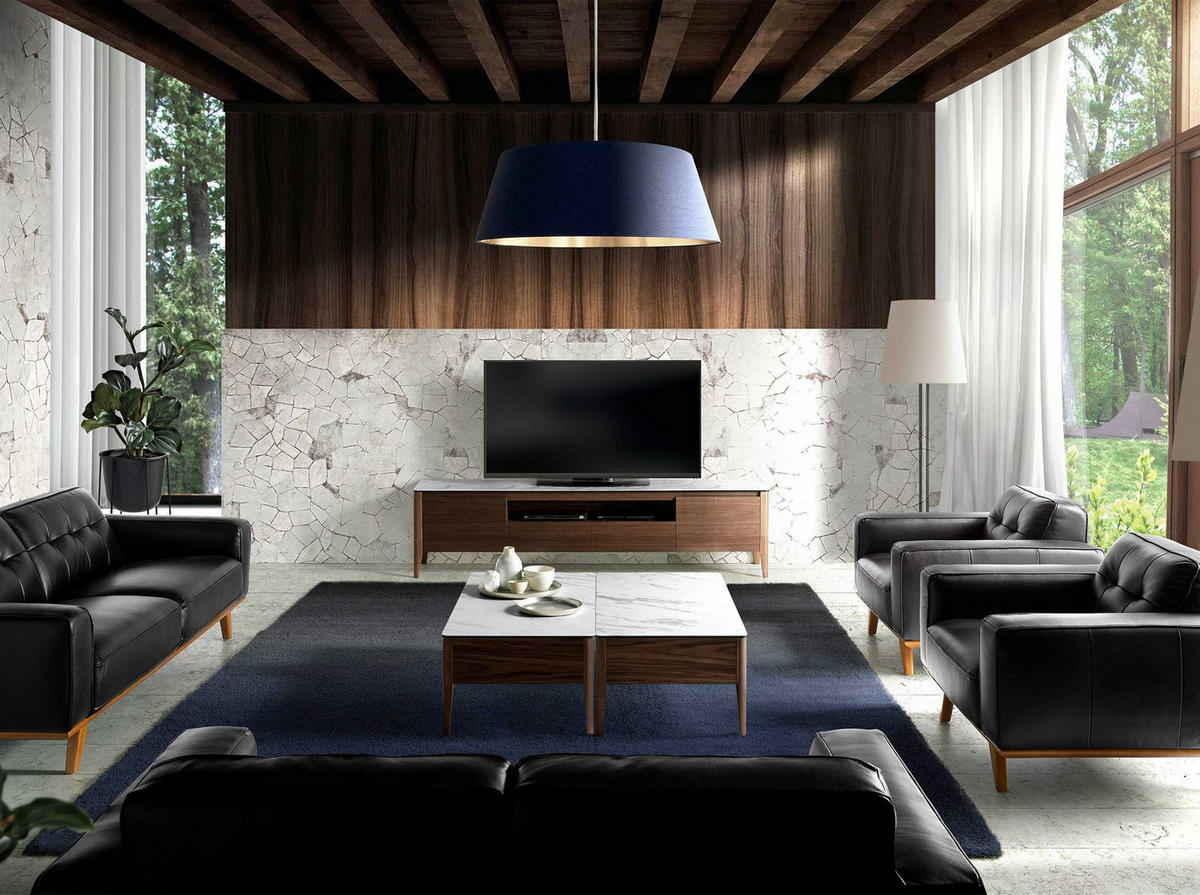 COUCHTISCH Rechteckiger Couchtisch aus Porzellanmarmor und Nussbaumholz 120/60/40 cm - Nussbaumfarben/Walnussfarben, Holz/Holzwerkstoff (60/120/40cm) - ANGEL CERDA