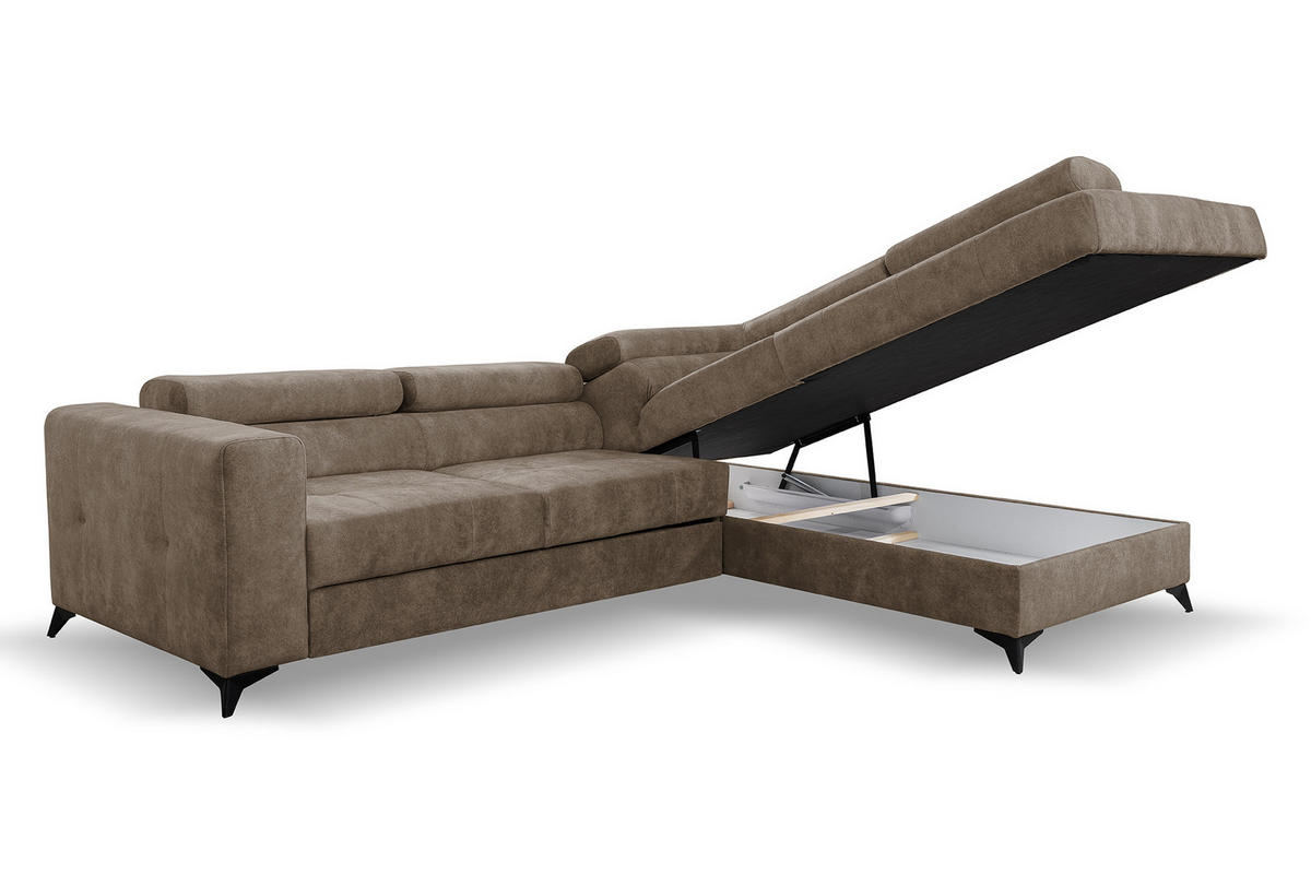ECKSOFA Palermo L-Form mit Schlaffunktion Bettkasten 267 cm Wohnzimmer rechts braun - Braun, Kunststoff (106/267cm) - Margaret Hadas24