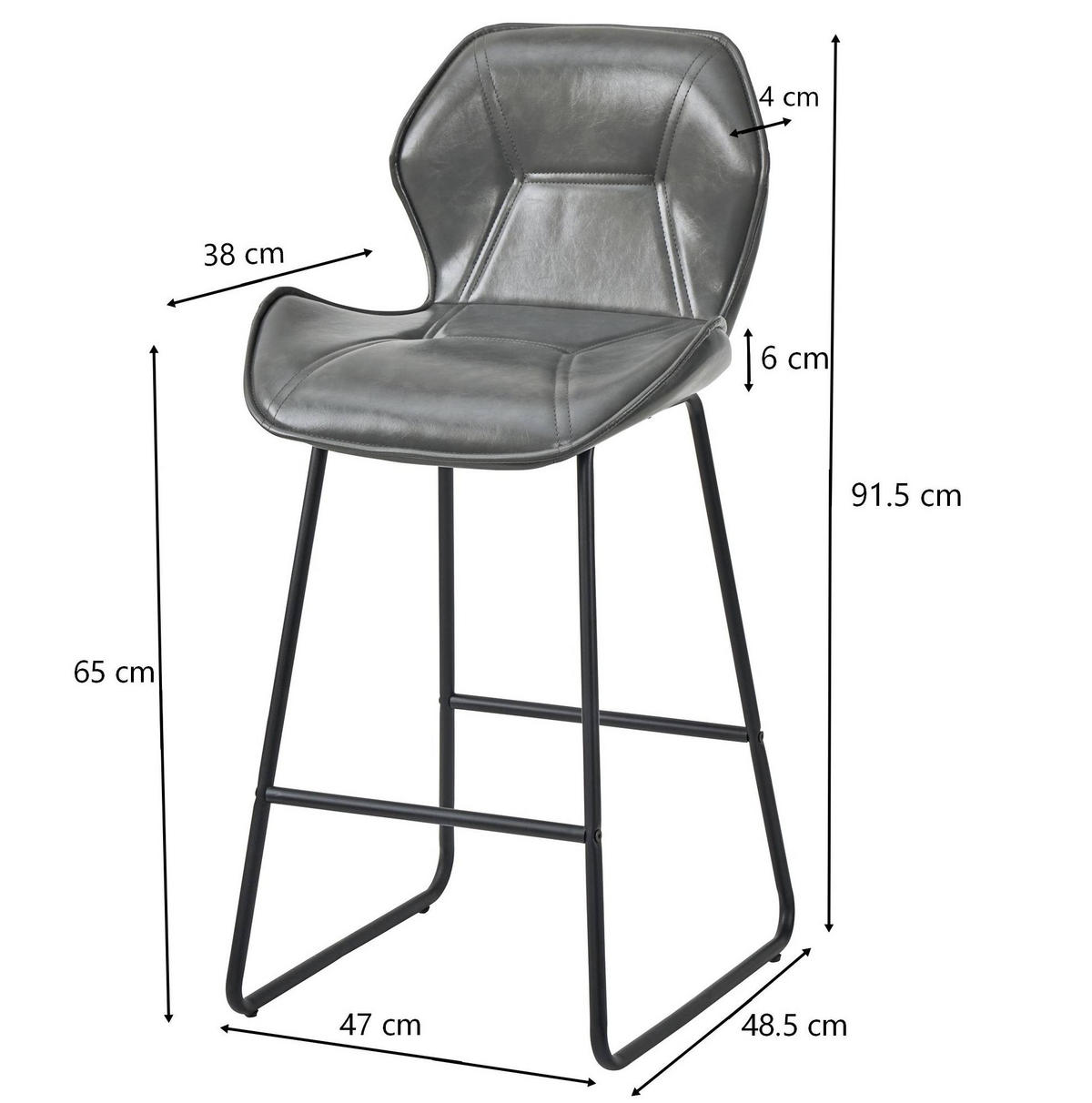BARHOCKER 2er-Set Grau mit Kunstlederbezug und Fußstütze - Grau, Metall (47/91.5/48.5cm) - MIVRAY