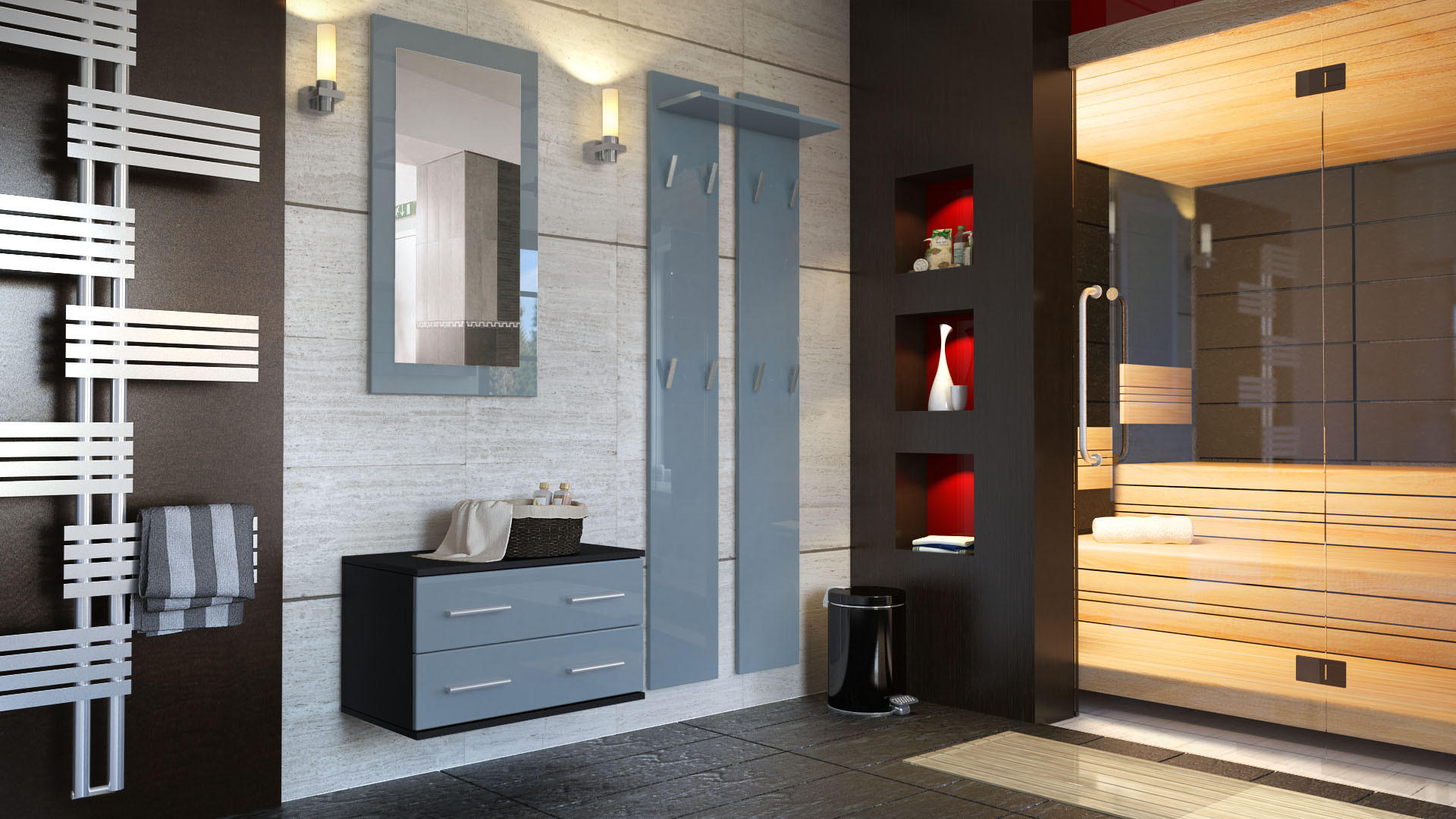 GARDEROBE Kioto Front in Grau Hochglanz - Grau, Holzwerkstoff (170/200/35cm) - Vladon