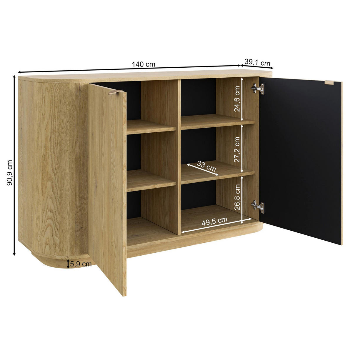SIDEBOARD Coru dub cremona torro 140cm - zlatá/farba duba, kov/kompozitné drevo (140/90.9/39.1cm) - Selsey