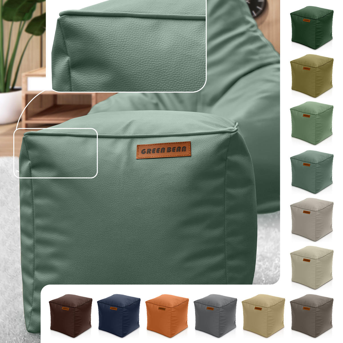 INDOOR HOCKER Cube eckig Kunstleder - Blau, Textil (40/40/40cm) - Green Bean