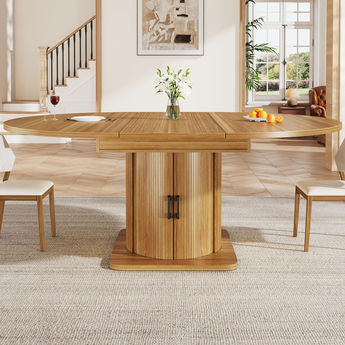 ESSTISCH in Holzoptik Runder Küchentisch mit 118-158 ausziehbarer Tisch und Schubladen, 118-158/118/76cm - Naturfarben, Holzwerkstoff (118/118/76cm) - STILVORA