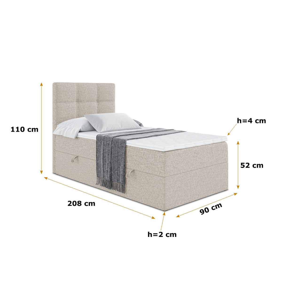 BOXBETT mit Matratze H3 und Lattenrost - MARCE - 90x200 - Links Beige - Beige, Holzwerkstoff (90/200cm) - ALTDECOR