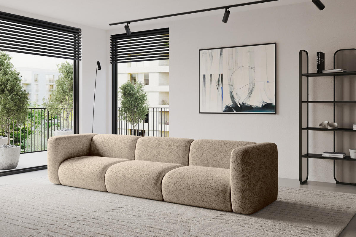 MODULÁRNÍ pohovka MIRA-S2, 3místná, 319 × 89 × 70 cm, hnědá, velur - černá/hnědá, kompozitní dřevo/textil (319/70/89cm) - ALTDECOR