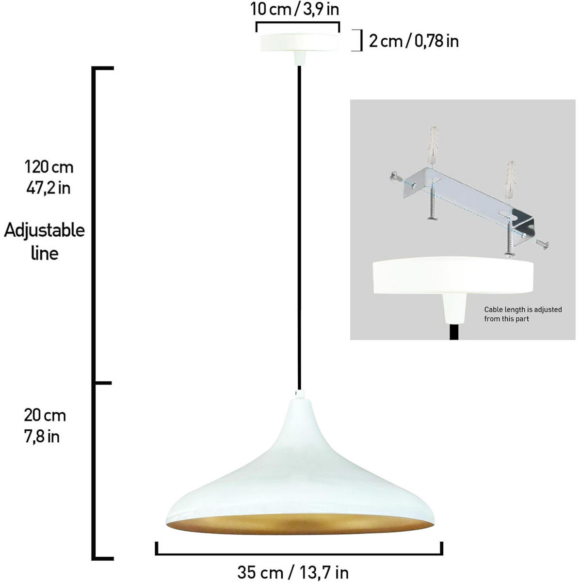 PENDELLEUCHTE Champion 35/20 - Weiß, Metall (20/35/20cm) - Bamyum