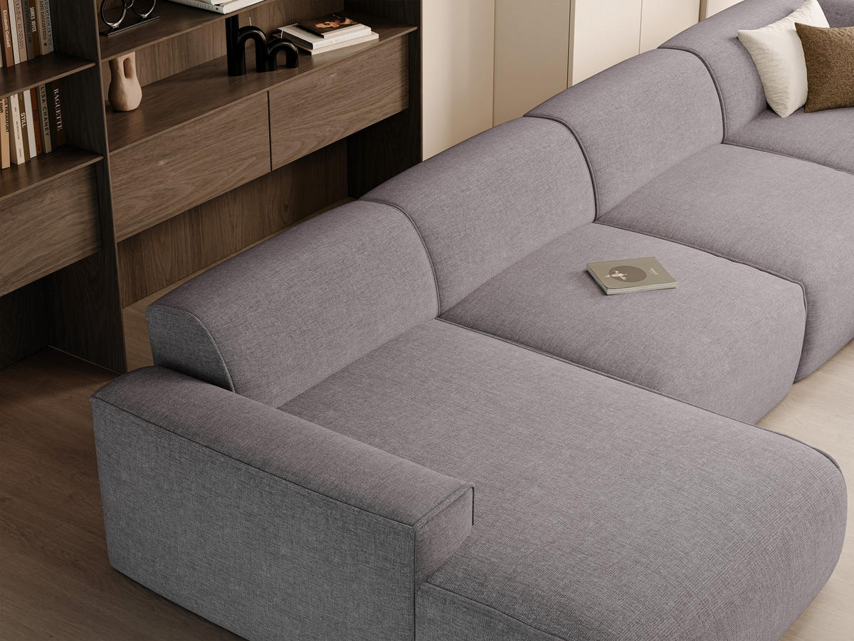 WOHNLANDSCHAFT DOVE Chenille-Stoff in Hellgrau - Hellgrau, Holzwerkstoff/Kunststoff (300/85/90cm) - Idohome