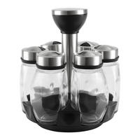 GEWÜRZGLAS Kombinationsset enthält 1 Drehständer und 6 Gewürzbehälter Silber Schwarz - Transparent/Silberfarben, Glas/Kunststoff (15/18/15cm) - Livingandhome