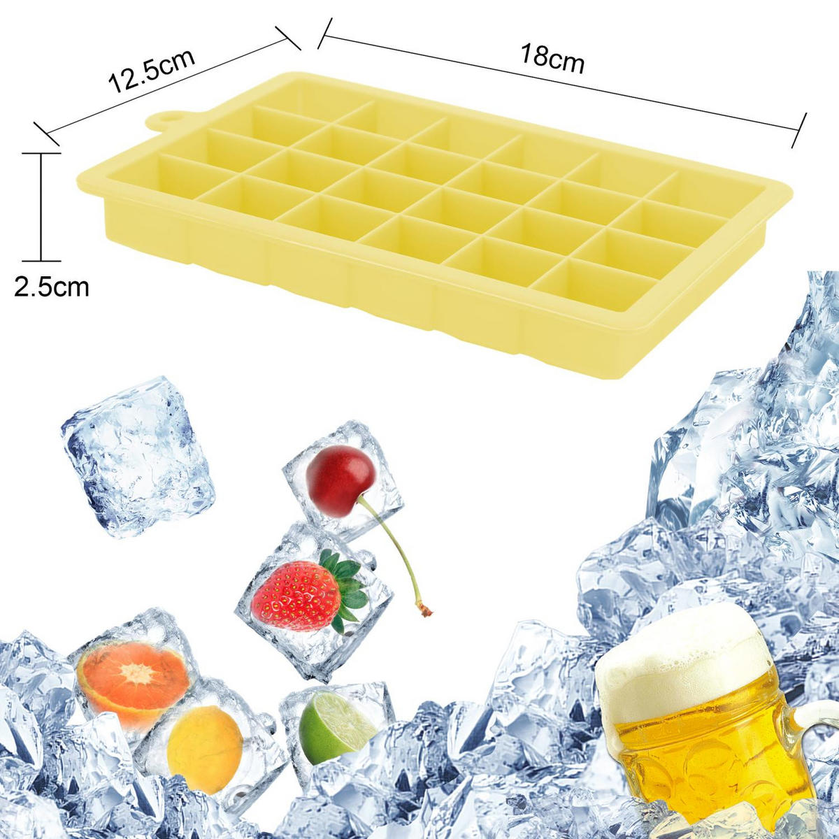 EISWÜRFELFORM 2er Set - Gelb, Kunststoff (13/2.5/18cm) - Intirilife