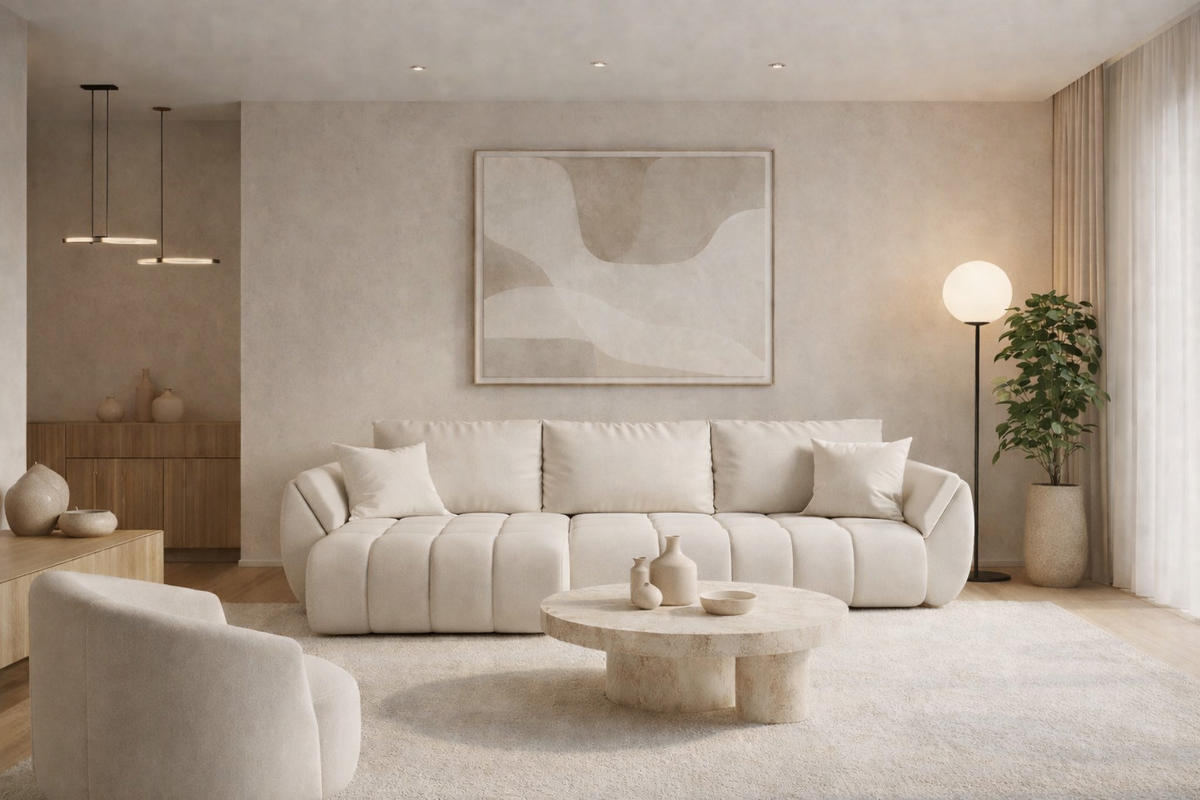 ECKSOFA TOKYO PREMIUM mit Schlaffunktion, Stoff WIND, Ecru, Links - Ecru, Holz (280/190cm) - Kaiser Möbel