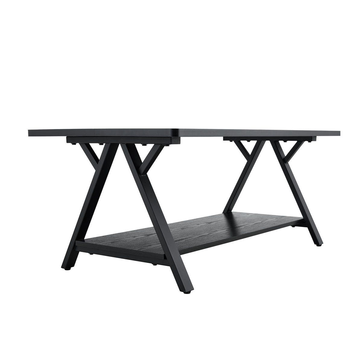 KONFERENČNÍ stolek 110/57/44,5 cm černý z MDF a kovu s úložnou policí - černá, kompozitní dřevo (110/57/44.5cm) - OKWISH