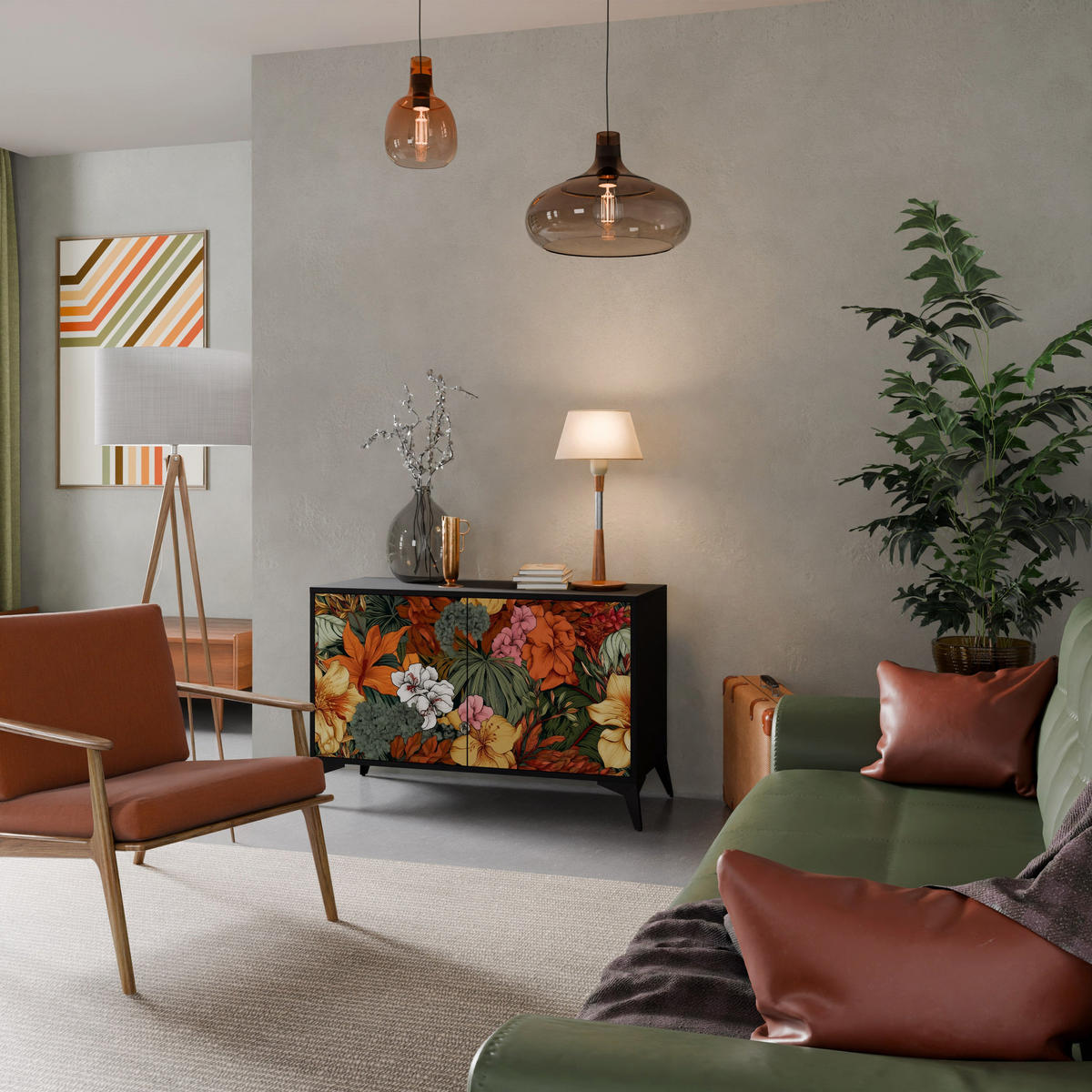 SIDEBOARD RADIANT FLORA, Eicheneffekt, 111x42x77,5 cm, 2 Türen - Eichefarben/Buchefarben, Holzwerkstoff/Buchenholz (111/77.5/42cm) - SpaceRebels