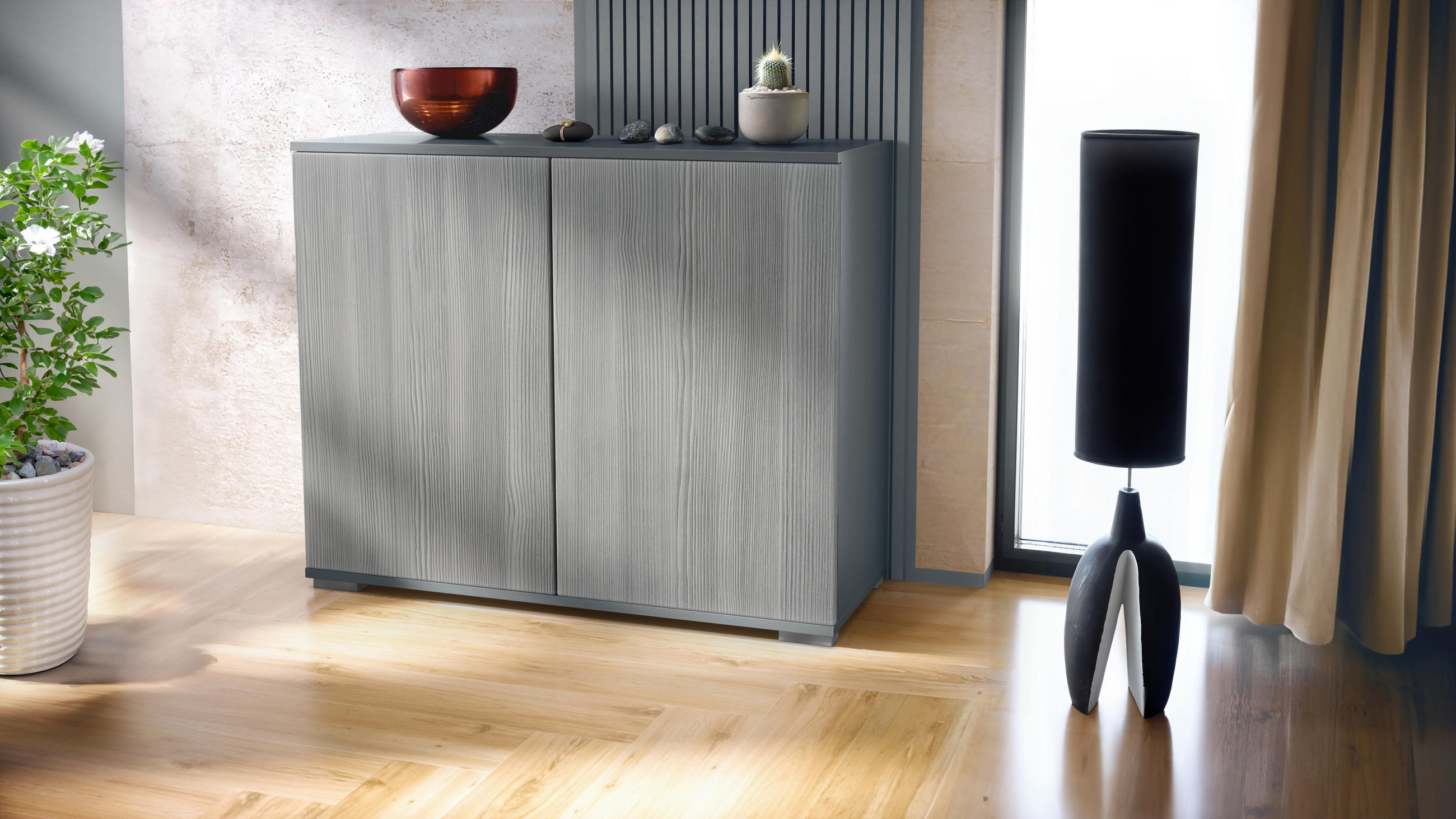 KOMMODE Skadu Avola-Anthrazit - Anthrazit, Holzwerkstoff (92.5/75.5/35cm) - Vladon