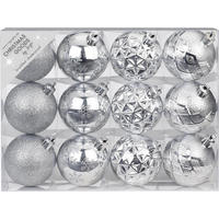 WEIHNACHTSORNAMENTE 12er-Set runde Ornamente silber Mix 6 cm - Silberfarben, Kunststoff (6/6/6cm) - LAALU