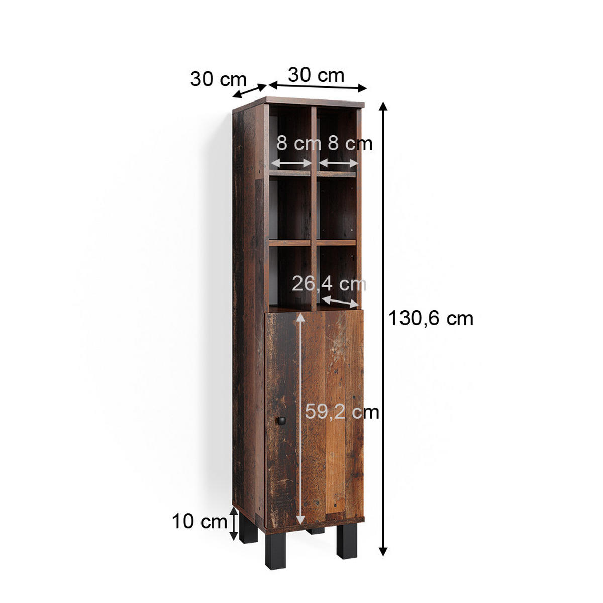 MIDISCHRANK Fynn Eiche rustikal 30 x 130.6 cm große Tür - Wildeiche, Holzwerkstoff (30/130.6/30cm) - Vicco